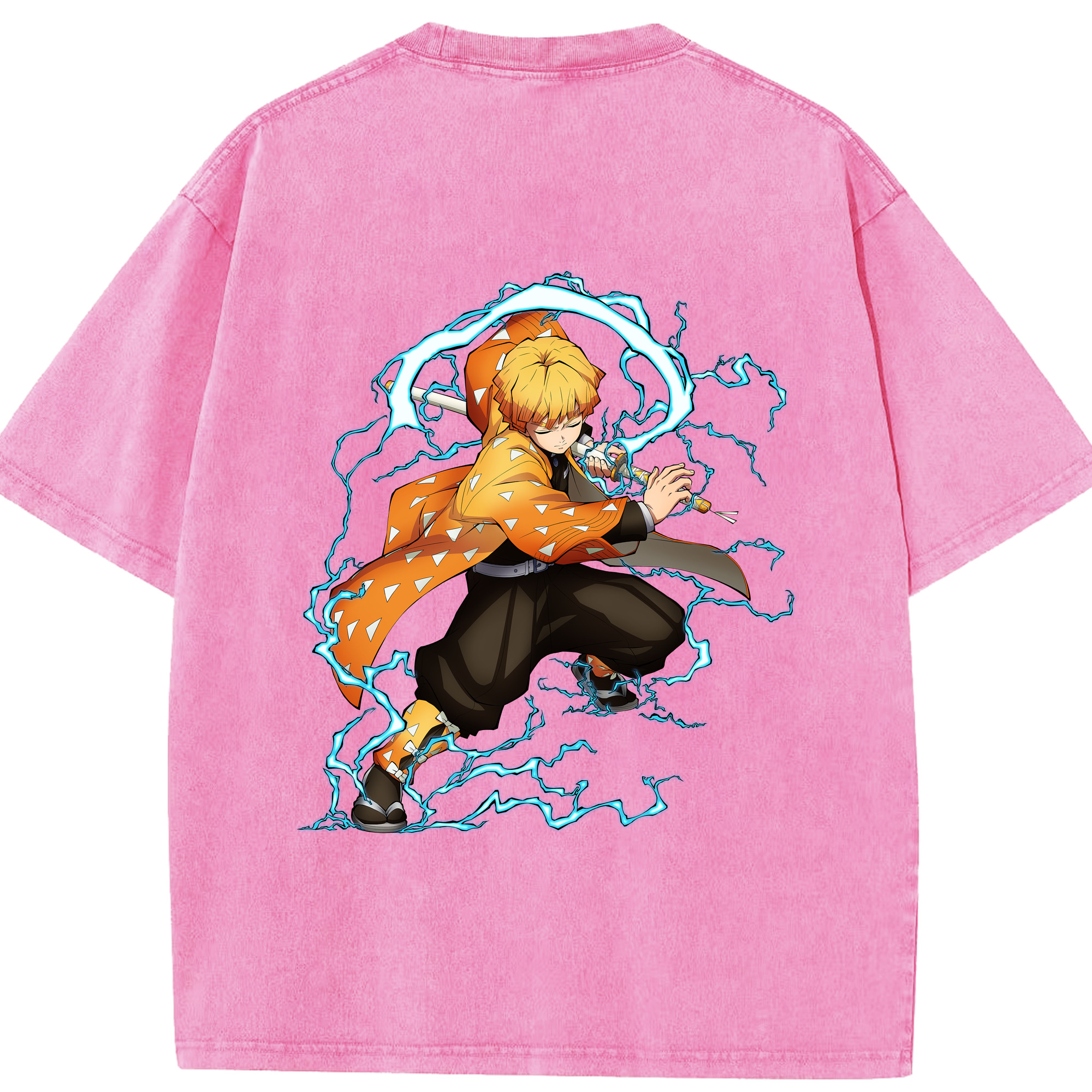 （画像用） 鬼滅の刃（きめつのやいば）我妻 善逸／あがつま ぜんいつ Agatsuma Zenitsu 綿100% ヴィンテージ風 半袖Tシャツ（背面プリント）